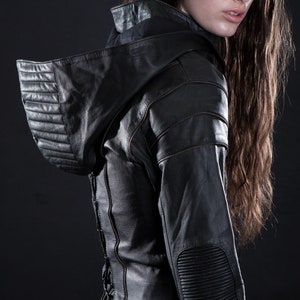 INTERLACE JACKET Women's Leather Jacket with Bell Sleeves, detachable hood Burning Man, Festival Fashion, Streetwear image 4