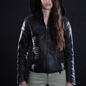 INTERLACE JACKET Women's Leather Jacket with Bell Sleeves, detachable hood Burning Man, Festival Fashion, Streetwear image 7