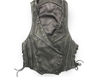 CLASSIC VEST - Women's, double breasted, leather vest, adjustable lacing, streetwear, burning man, festival fashion