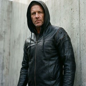 SHREDDED JACKET - littleKINGDesigns - Men’s black cabretta leather jacket with hood, distressed sleeves, ribbed detailing, and front zipper