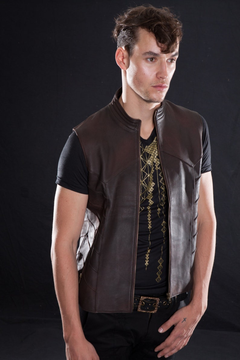 AMPHIBIAN VEST Men's Leather Vest, Riding Vest, Grunge, Apocalyptic, Brown and Black by littleKING Designs image 3