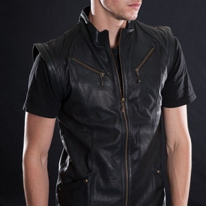 TRYST VEST Leather Vest, Riding Vest, Brass, Black, Mens, Burning Man, Handmade, Festival Fashion Black