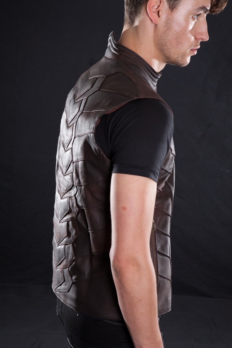 AMPHIBIAN VEST Men's Leather Vest, Riding Vest, Grunge, Apocalyptic, Brown and Black by littleKING Designs image 4