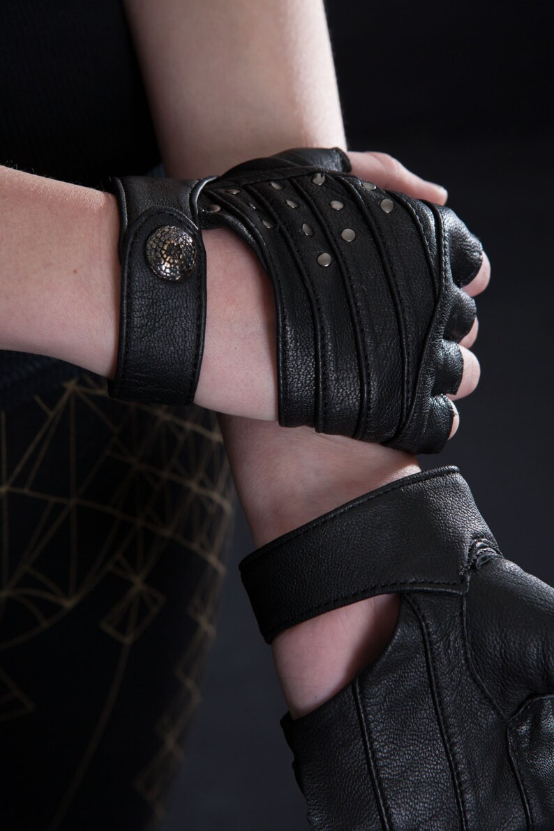 STUD GLOVES Leather Gloves Apocalyptic High Fashion Accessories Black Nickel Access.