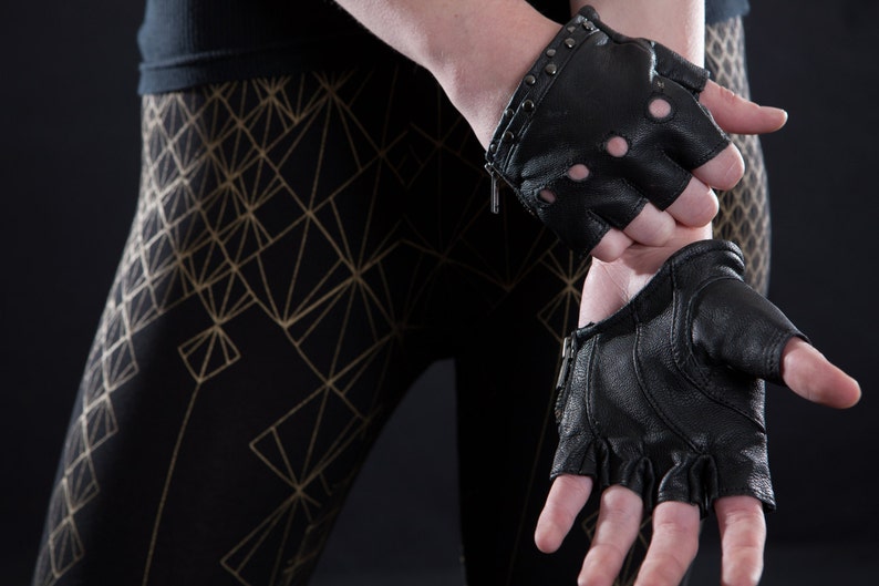 LEATHER HALF GLOVES Leather Gloves, Biker, Motorcycle, Apocalyptic, High Fashion, Accessories image 7