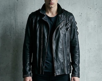 Men's Sheep Leather Bomber Jacket with Pintuck and Studs – Handmade in Bali
