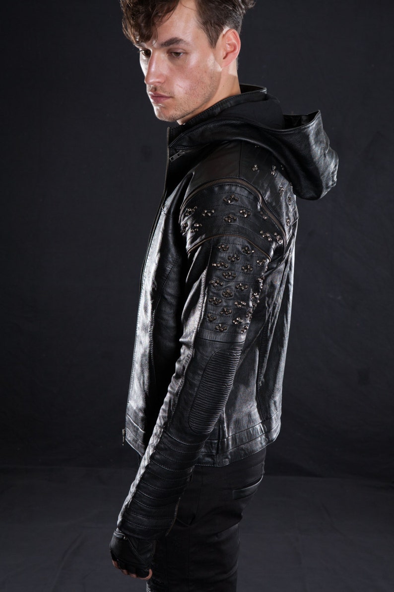 SHREDDED JACKET A Classic Menswear Leather Jacket With An Apocalyptic Twist, Black, Streetwear, Burnerwear, Festival Fashion image 5