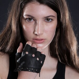 LEATHER HALF GLOVES Leather Gloves, Biker, Motorcycle, Apocalyptic, High Fashion, Accessories Brass Acessories