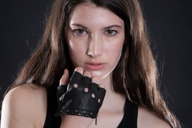 LEATHER HALF GLOVES Leather Gloves, Biker, Motorcycle, Apocalyptic, High Fashion, Accessories Brass Acessories
