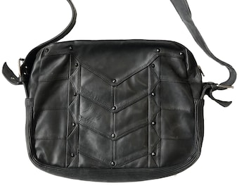 LEATHER LAPTOP BAG - Black leather laptop bag, school, business and travel