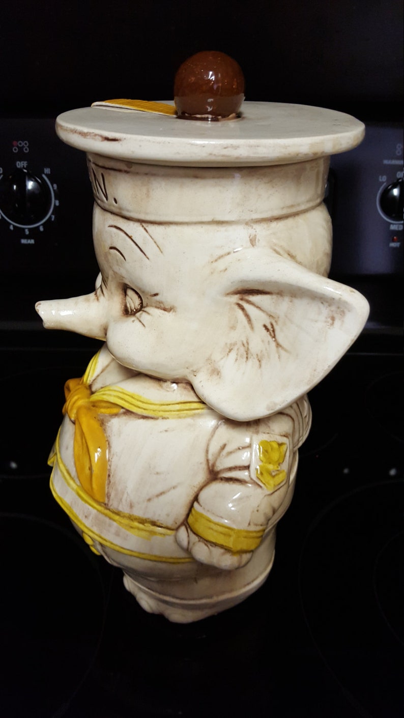 USN Sailor Elephant Yellow Trim Cookie Jar By Treasure