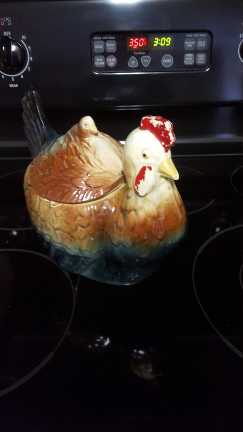 Green and Brown Chicken Cookie Jar Made by Fapco old Jar Etsy