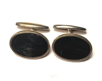 Mid-Century Manschettenknöpfe Manchettenknöpfe schwarz - versilbert cufflinks, schwarze Manchette, black old Manschette, Geschenk für ihn