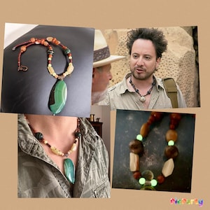 Collana Giorgio Ancient Aliens, collana aliena Collana UNISEX UFO con gemme di perle luminose, minerali, collana che si illumina al buio, catena verde 50 cm