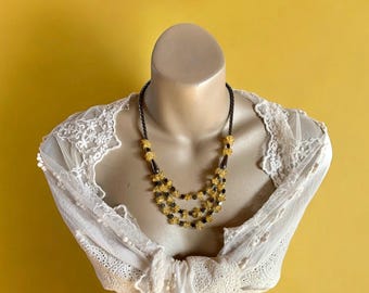 Citrine Hematite gemstone necklace, vintage yellow gemstone mix necklace, stone necklace, gemstone necklace, gemstone jewelry, chain, gemstone necklace
