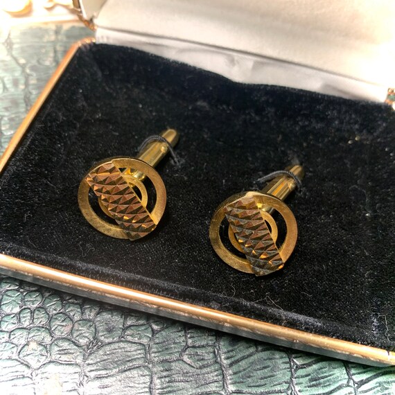 Boutons De Manchette Vintage En Métal Doré (Gilt) Avec Pierre Bleue - état Parfait, Neufs Sans Emballage
