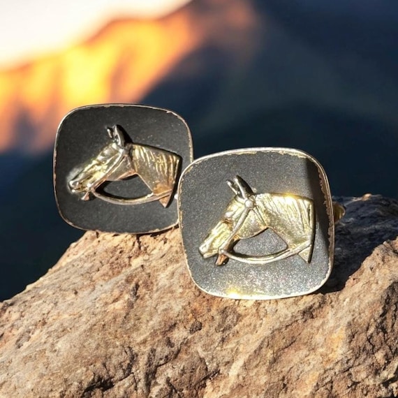 Horse Vintage Cufflinks Cufflinks Metal Horse Head Riding Horse Stable Horse Breeding Prefd Breeder, gold Horse Head, Racehorse