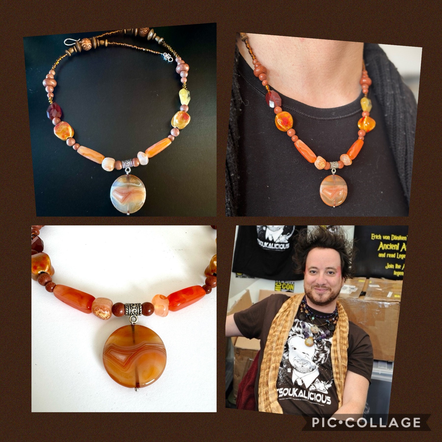 Giorgio Necklace Ancient Aliens UFO Necklace UNISEX Necklace with Gemstones Stone Necklace for Men Length 60 cm Jupiter Planet Men s Jewelry