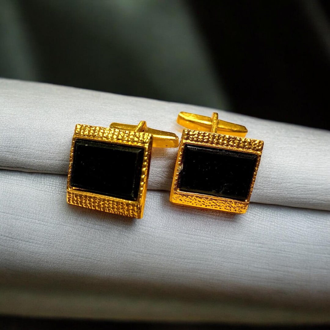 Boutons De Manchette Vintage Laiton Doré - Années 60 - Occasion - Unisexe
