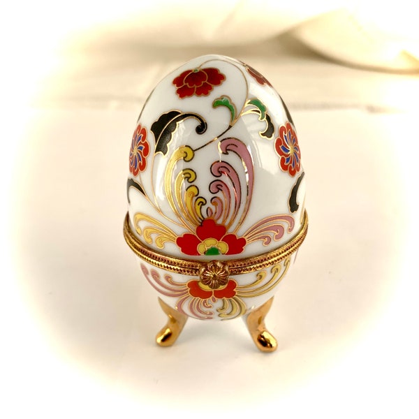 Jewelry box, vintage Faberge style egg, keepsake box, porcelain egg, small retro keepsake box, small porcelain jewelry box, tin