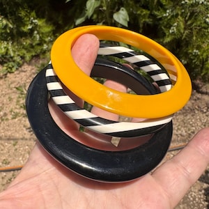 3pcs Vintage Lucite Bangle, Convolut retro Lucite bangles, Retro Funky Acrylic Bracelet, handmade Boho Mid-Century Bangle Fashion Jewelry