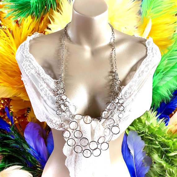 Collier Vintage Couleur Argent Chaîne 70 Cm - Maillons Originaux, Bijou Fantaisie Référence 5042