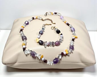 Ensemble collier et bracelet en améthyste multicolore, style vintage, bijoux en pierre et pierres précieuses.
