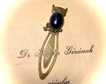 Old Bookmark Owl Vintage Bookmark with Blue Lapis Lazuli Page Marker Clip Kauz Gemstone Book Marker, Book Lover Gift