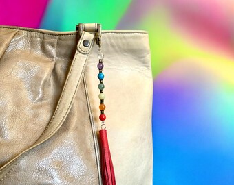 Rainbow Mineral Beads Keychain, Chakra Bag Pendant, Removable Keychain Charms for Keys Chakra Colors, Charms