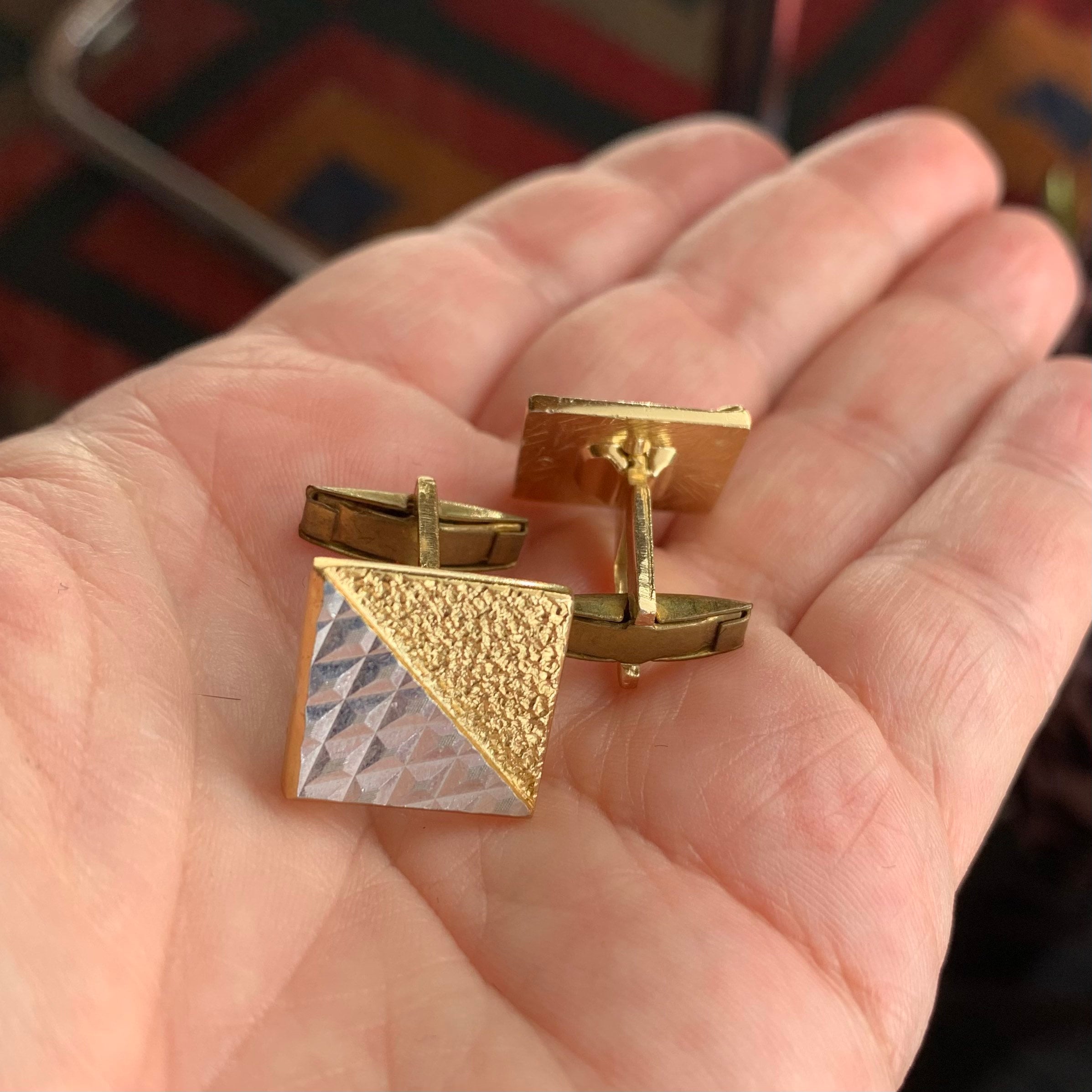 Boutons De Manchette Vintage Laiton Doré - Années 60 - Occasion - Unisexe