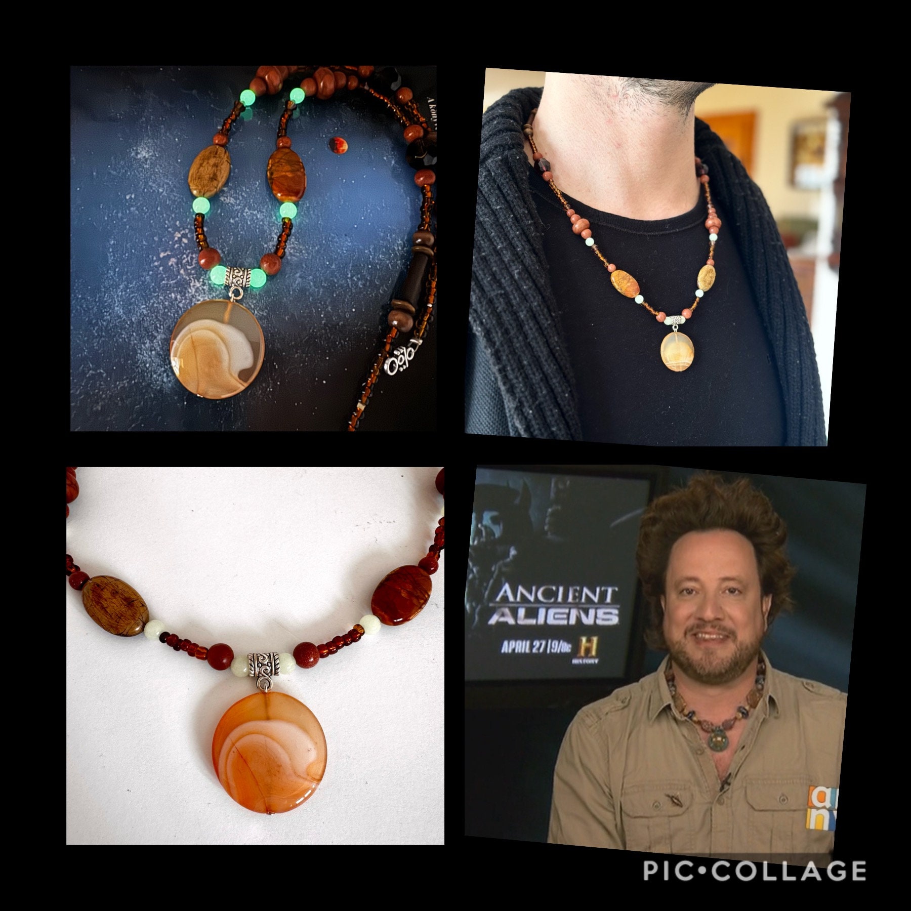 Ancient Aliens Giorgio necklace UFO necklace UNISEX necklace with gemstones and luminous pearl Glow in Dark necklace length 60 cm Jupiter planet