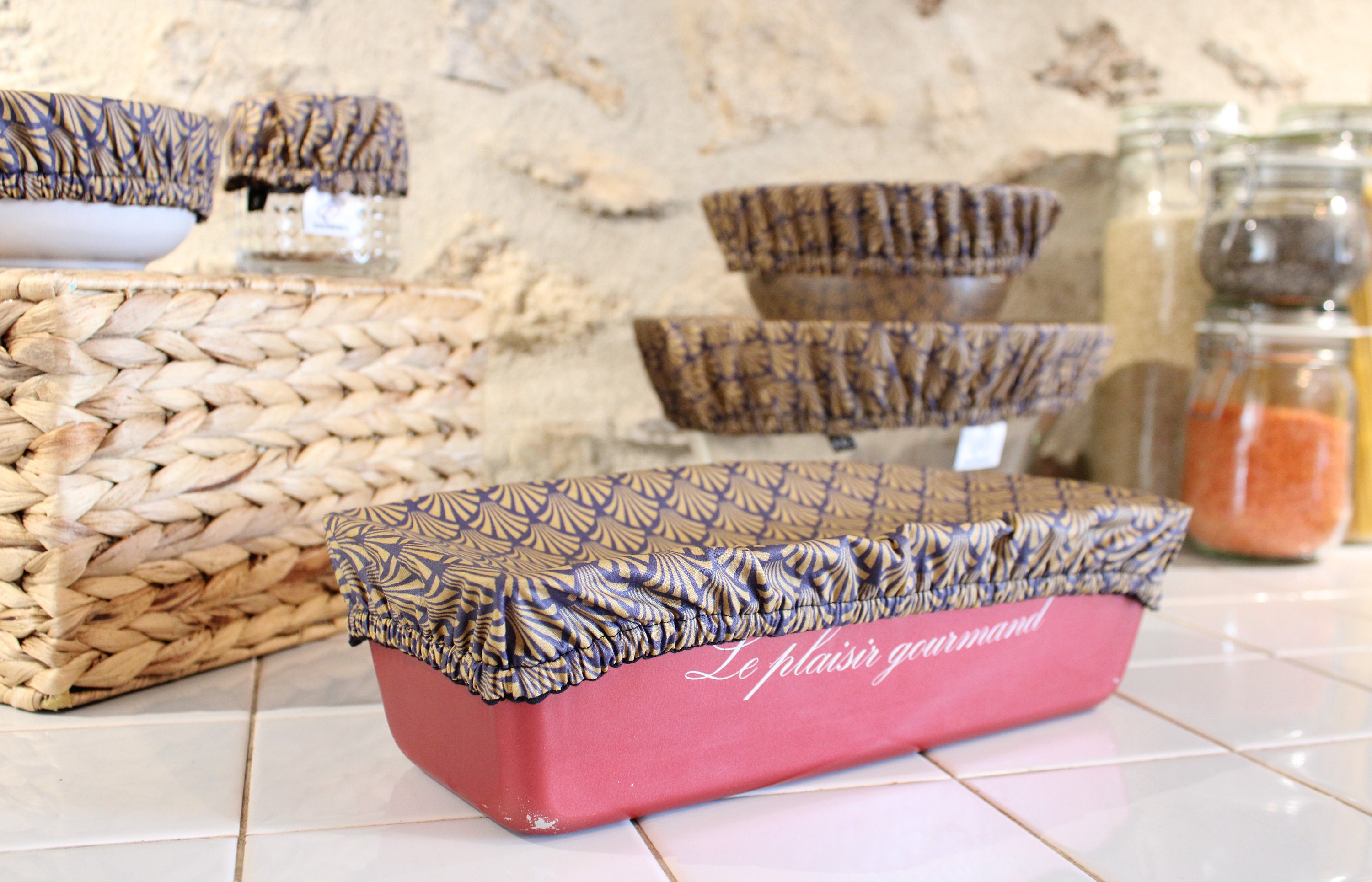 Charlotte Couvre-Plat à Cake, Motifs Éventail Marron Art Déco, Imperméable et Lavable, Cadeau Écolo 