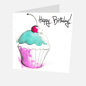 CARTE D'ANNIVERSAIRE Cupcake (livraison gratuite au Royaume-Uni) Carte pour amateurs de gâteaux, cupcakes, illustration de cupcake