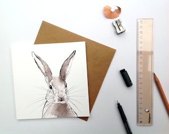 Wild Hare Blank Greetings Card -Wild Scottish Hare - Scottish Artist -Scottish Wildlife -Watercolour