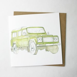 Landrover Defender Illustrations-Gruß-Karte | Oldtimer | Landy Enthusiast Karte | Grün | Landbeobachter