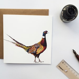 BIGLIETTO D'AUGURI / Fagiano / Illustrazione ad acquerello / Biglietto di auguri di lusso con fagiano / Biglietto con uccelli britannici / Ispirato alla fauna selvatica /