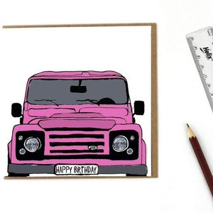 BIRTHDAY CARD Pink LandRover