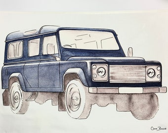 TEA TOWEL Landrover  | Navy Landrover Defender | Off -Road Cars | Love Classic Cars