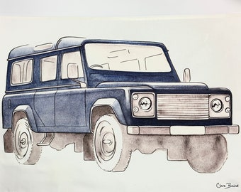 GESCHIRR HANDTUCH Landrover | Navy Landrover Verteidiger | Geländewagen | Liebe Oldtimer