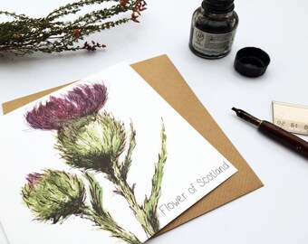 CARTOLINA SCOZZESE / Cardo / Fiore di Scozia - Biglietto d'auguri / Regalo di biglietti scozzesi