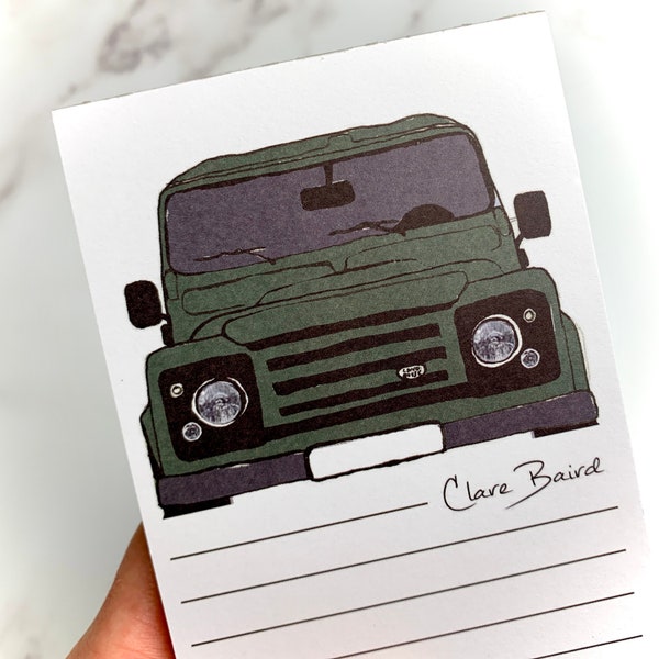 MAGNETIC NOTEPAD LandRover Defender | Fridge Memo pad | Tonga Green | Organising Gifts for Home | Classic Car | Handy Stationery Gift |