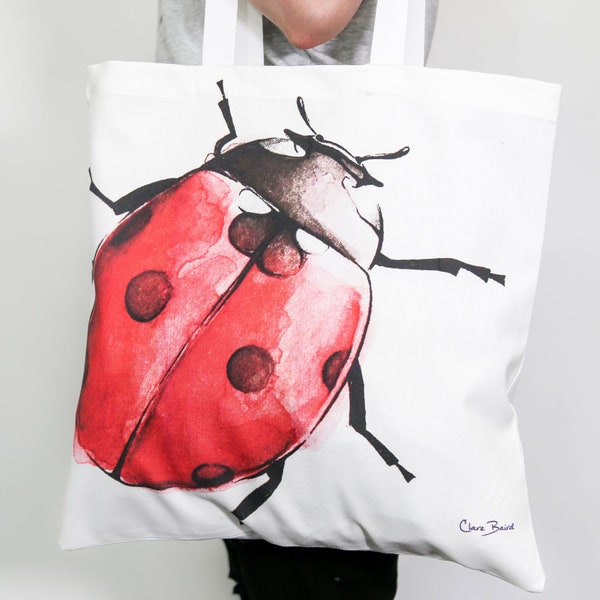 TOTE BAG Ladybird Toile de coton | Belle ladyoise Aquarelle Illustration | | Canvas Shopper  Cadeaux pour son |  Sac fourre-tout réutilisable |