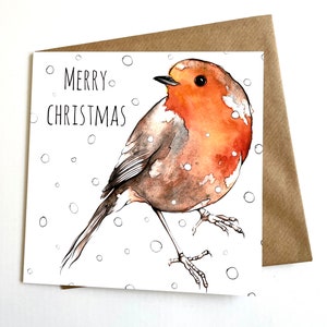 CARTÃO DE NATAL Peito vermelho do pisco de peito | Cartão de boas vindas! Ilustração em aquarela de peito vermelho de inverno por Clare Baird !! Natal