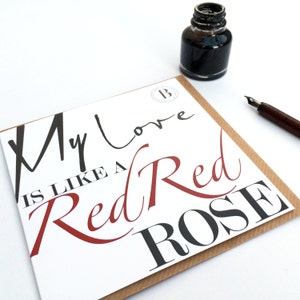 | DE CARTE Carte de la Saint-Valentin Robert Burns Mon amour est comme une rose rouge | Poème d’amour écossais et chanson de Robert Burns | | de cartes de Saint-Valentin