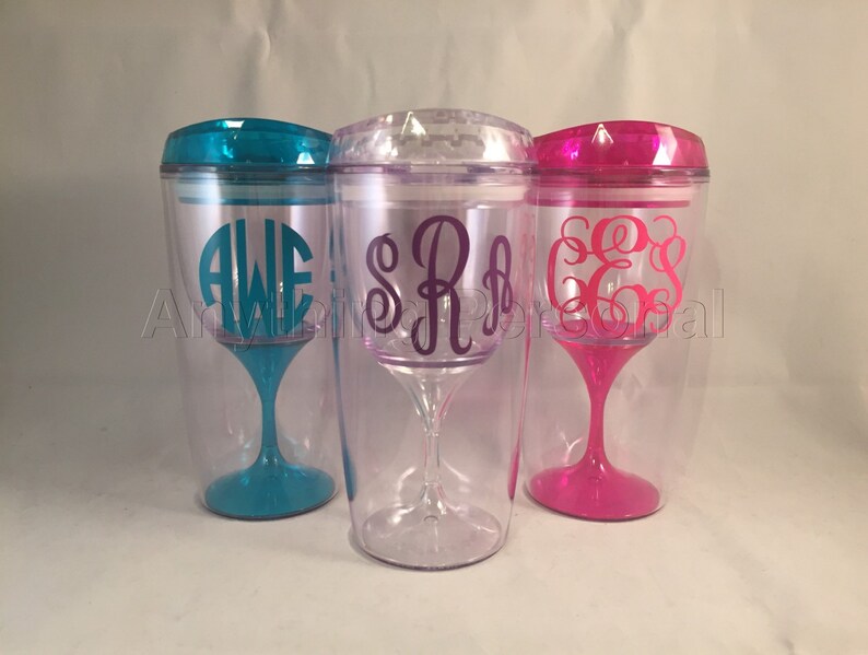 Personalized Wine Cup Monogram Gift Beach Bachelorette Spring Break Travel Glass