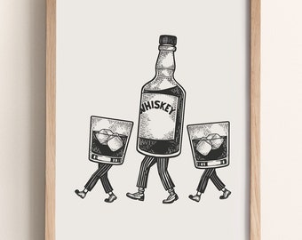 Funny Whiskey Bottle Print, Retro Bar Wall Art, Home Bar Decor (Digital Download)