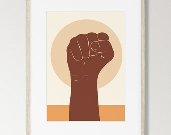 Fist of Pride Printable Wall Art – Black Power Digital Poster – Minimalist Line Art