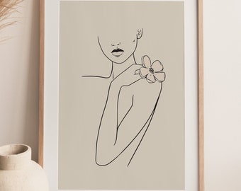 Printable Woman’s Silhouette Abstract Wall Art Print | Digital Download Feminist Abstract Fine Line Art Decor | Female Decoration Gift Ideas