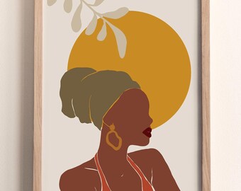 African Woman Wall Art, Black Woman Portrait, Afrocentric Boho Art, Abstract Female Print, African Wall Decor, Printable Digital Download