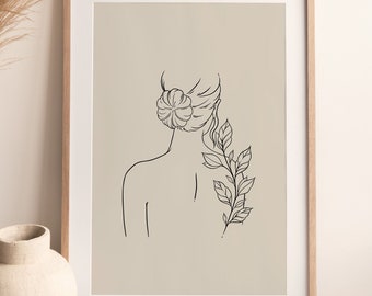 Printable Woman’s Silhouette Abstract Wall Art Print | Digital Download Feminist Abstract Fine Line Art Decor | Female Decoration Gift Ideas
